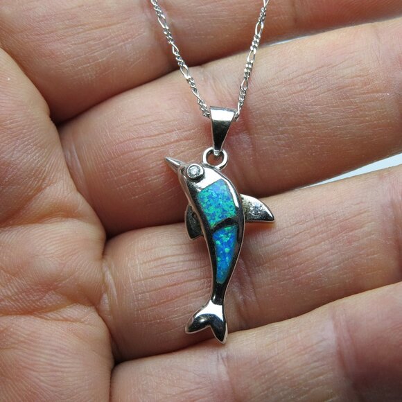 Sterling Silver Dolphin OpalPendant & Chain